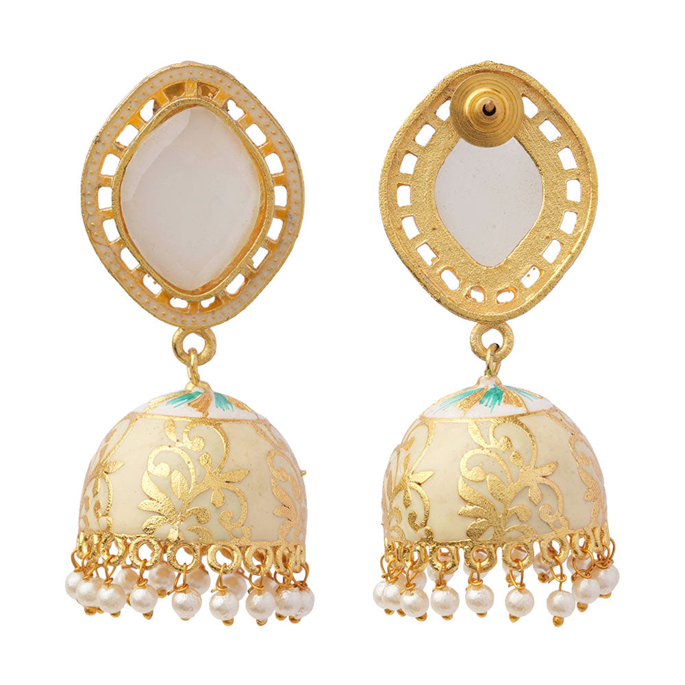 Aayushi- Stone Studded Hanging Pearl Jhumka Earrings