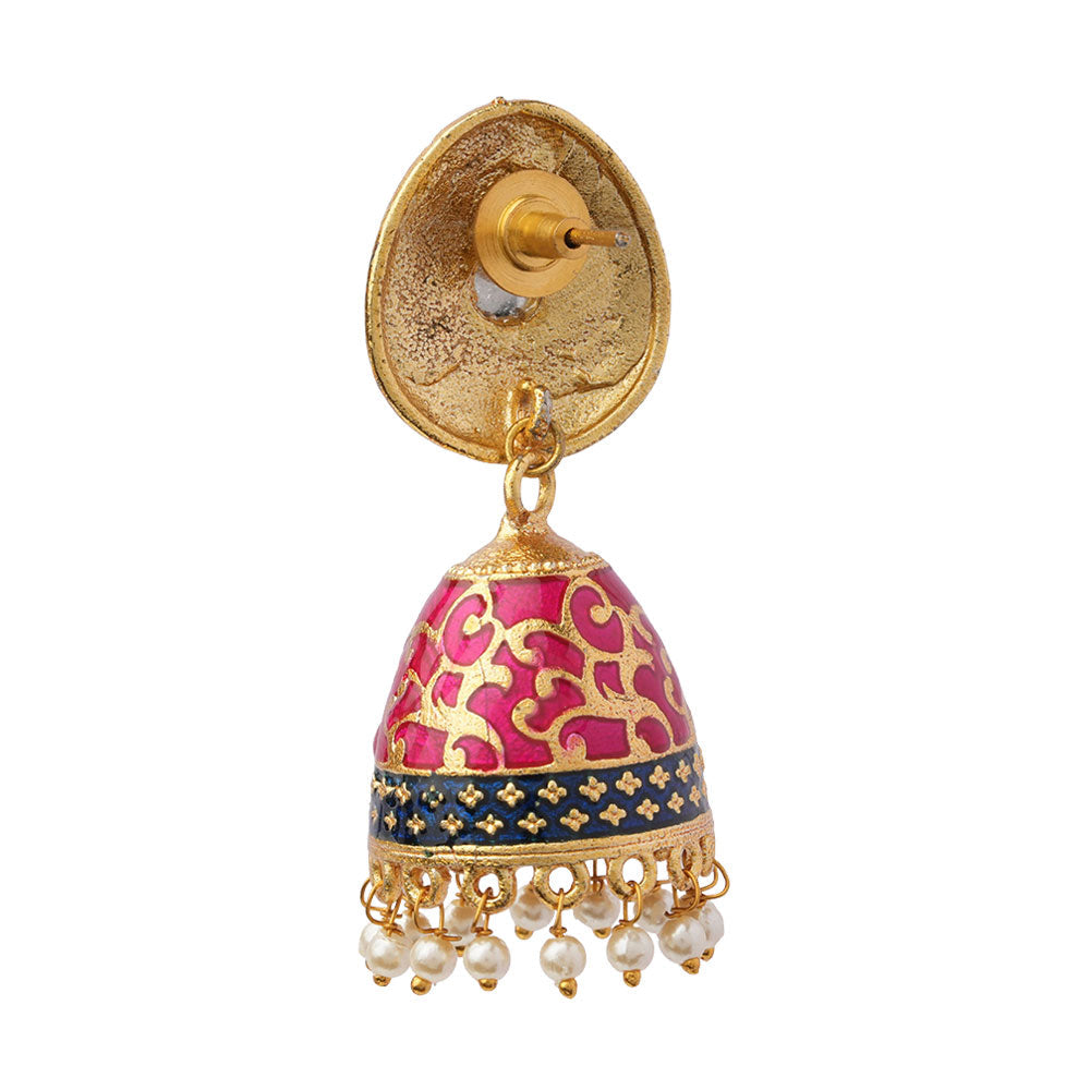 Advika- Stone Studded Hanging Pearls Jhumka Earrings(Red)