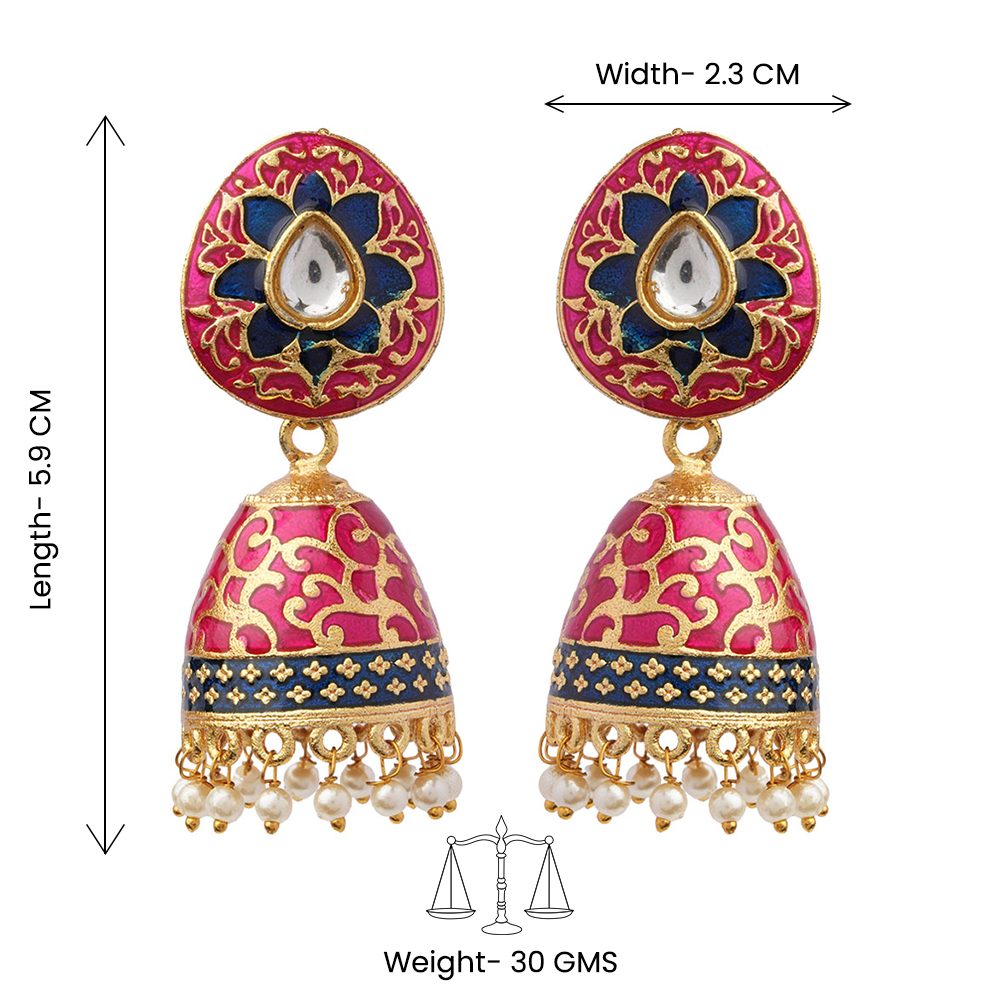 Advika- Stone Studded Hanging Pearls Jhumka Earrings(Red)