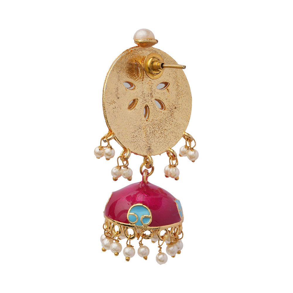 Ahana- Stone Studded Hanging Pearls Jhumka Earrings