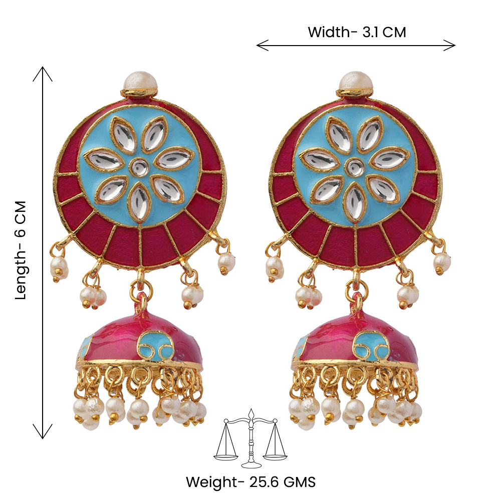 Ahana- Stone Studded Hanging Pearls Jhumka Earrings