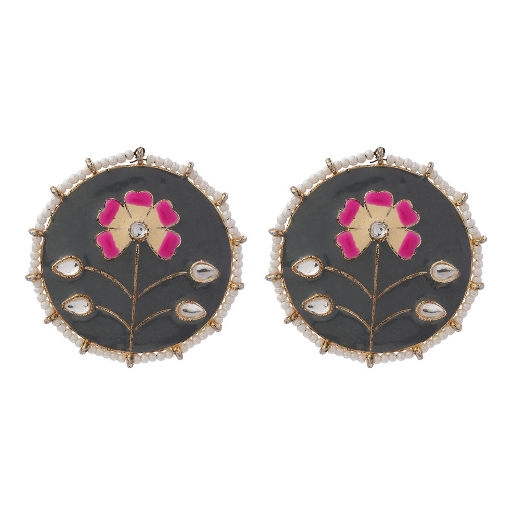 Anahita- Stone Studded Pearl Framed Stud Earrings(Blue)
