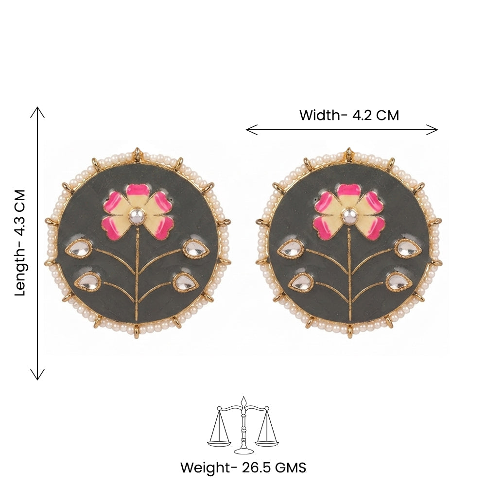 Anahita- Stone Studded Pearl Framed Stud Earrings(Gray)