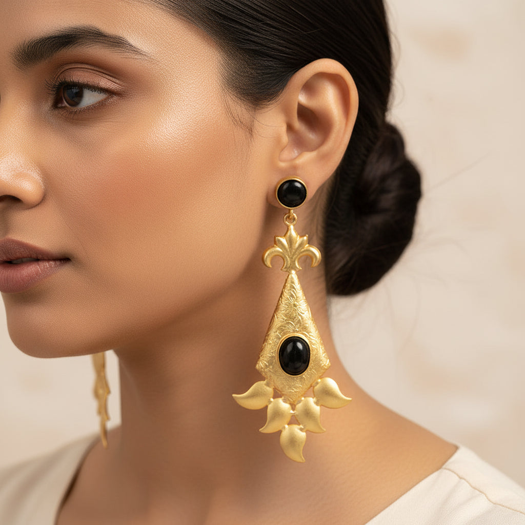 Ashvi- Stone Studded Dangler Earrings(Black)