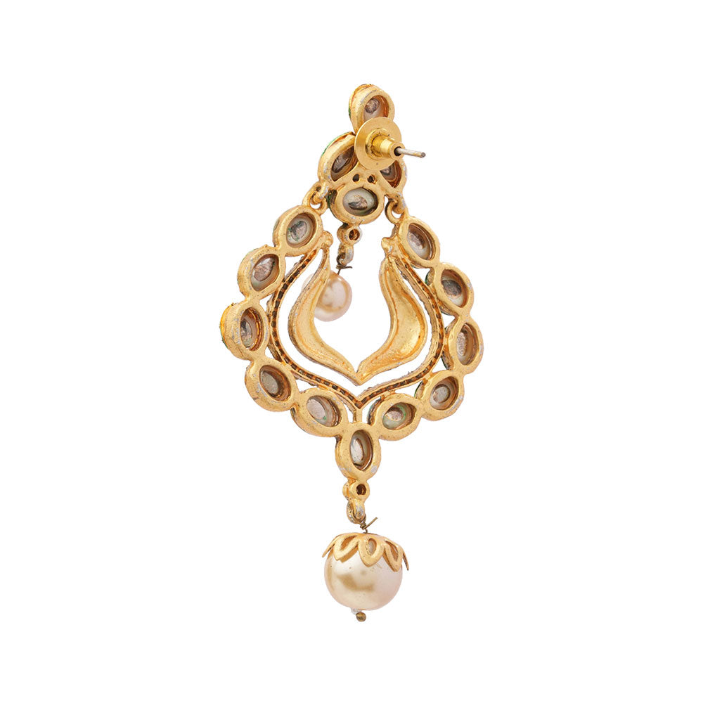 Chitra- Stone Studded Hanging Pearl Dangler Earrings