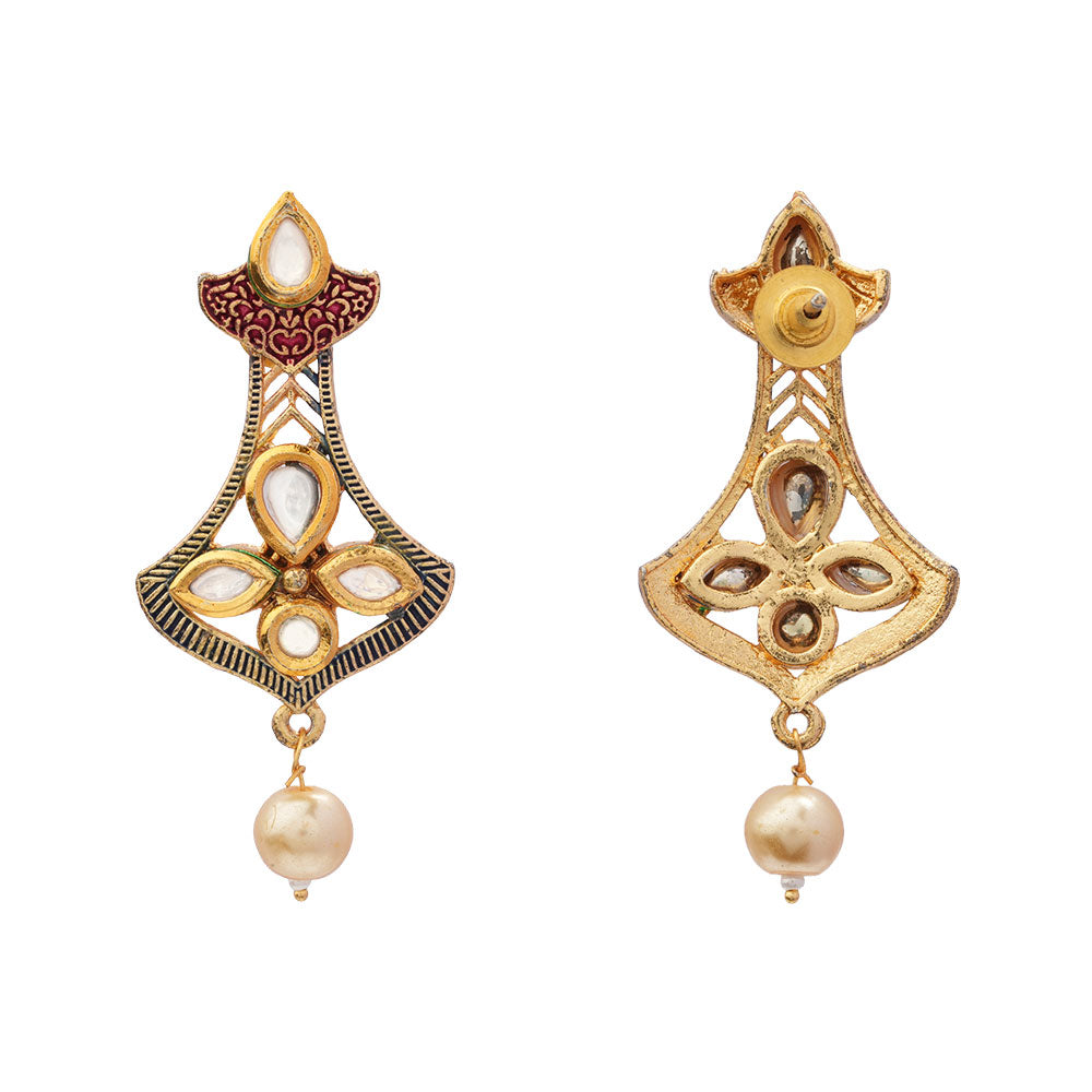 Daksha- Stone Studded Hanging Pearl Dangler Earrings