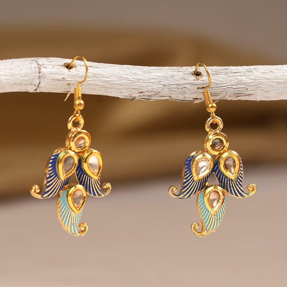 Dia- Stone Studded Hanging Pearl Dangler Earrings (Multicolored)