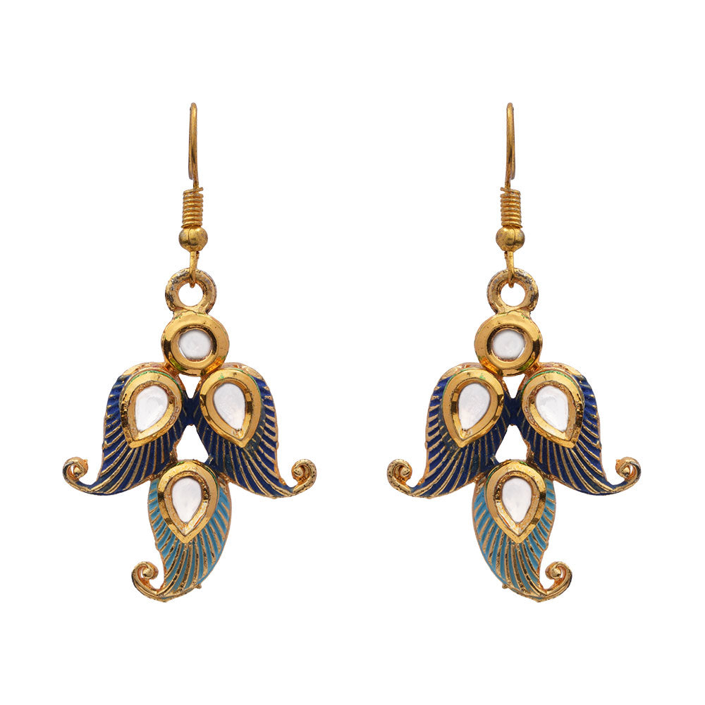 Dia- Stone Studded Hanging Pearl Dangler Earrings (Multicolored)