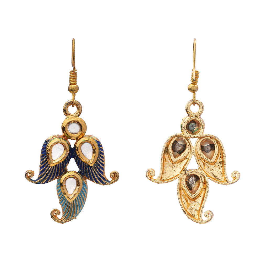 Dia- Stone Studded Hanging Pearl Dangler Earrings (Multicolored)