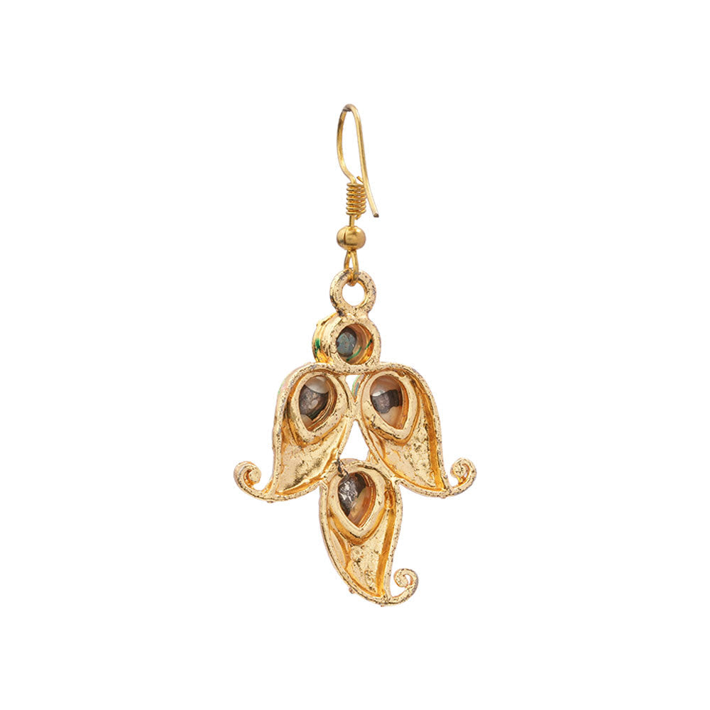 Dia- Stone Studded Hanging Pearl Dangler Earrings (Multicolored)