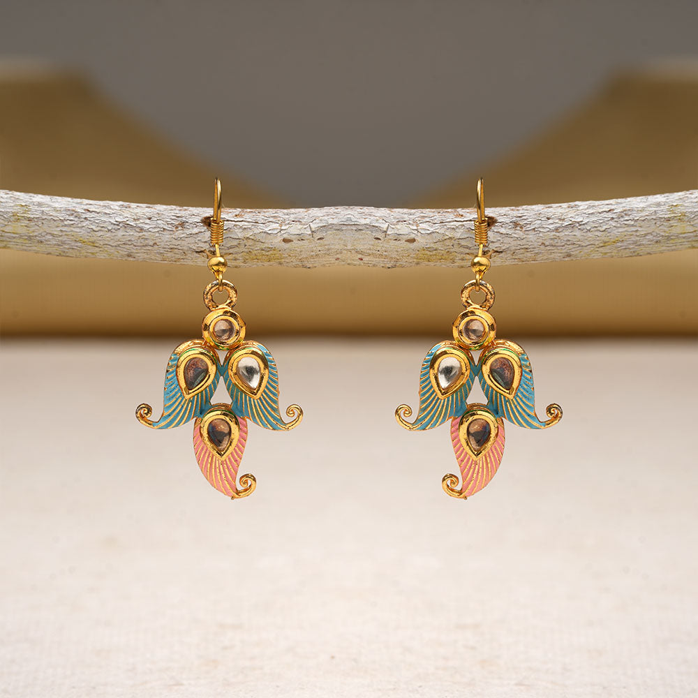 Dia- Stone Studded Hanging Pearl Dangler Earrings (Multicolored)
