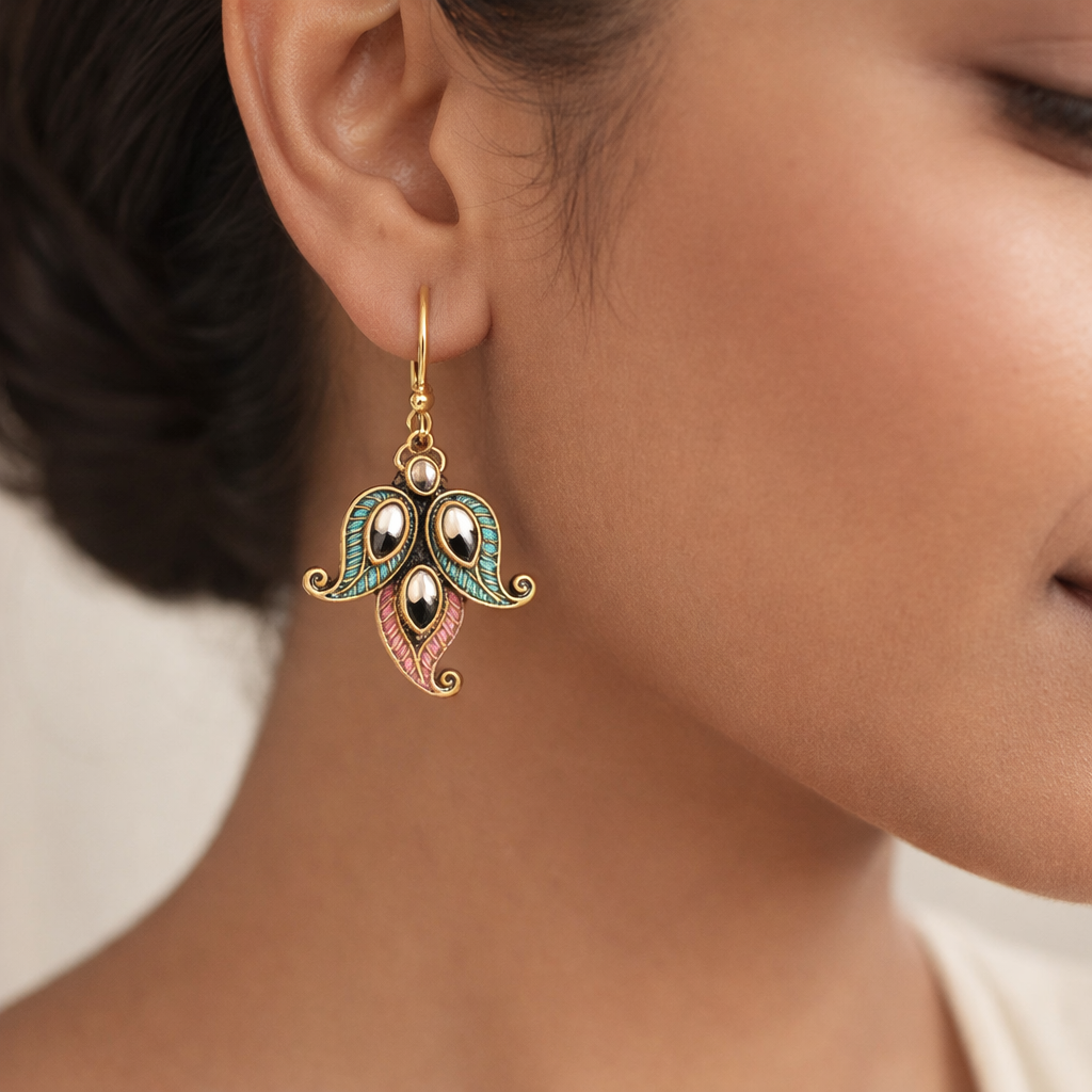 Dia- Stone Studded Hanging Pearl Dangler Earrings (Multicolored)