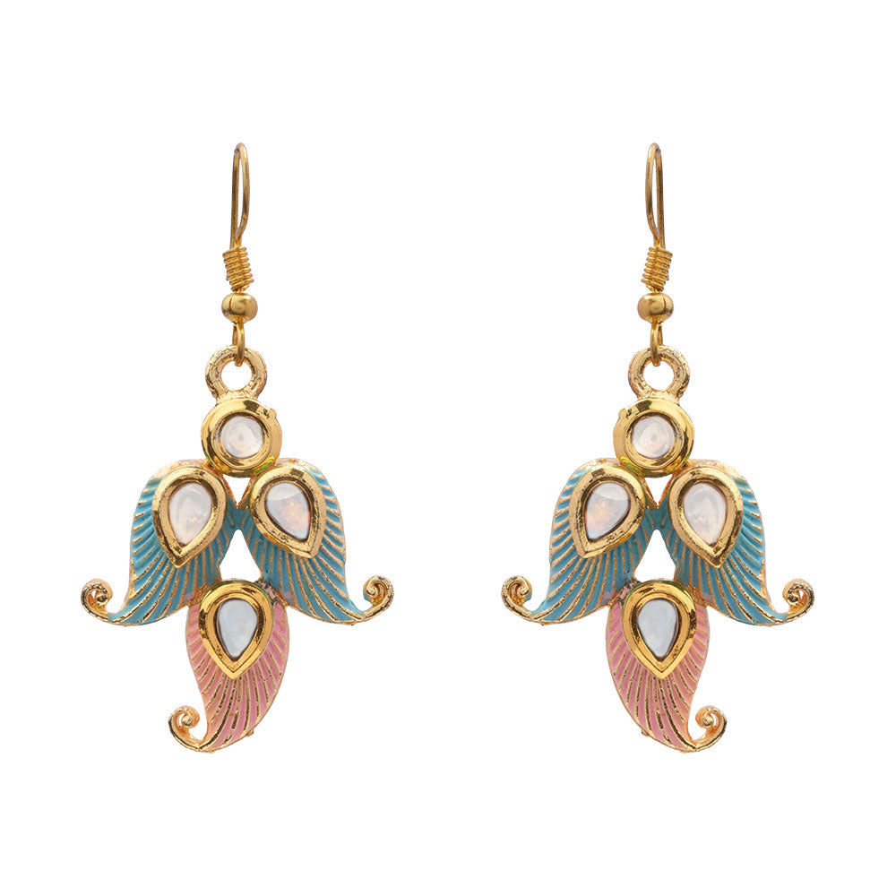 Dia- Stone Studded Hanging Pearl Dangler Earrings (Multicolored)