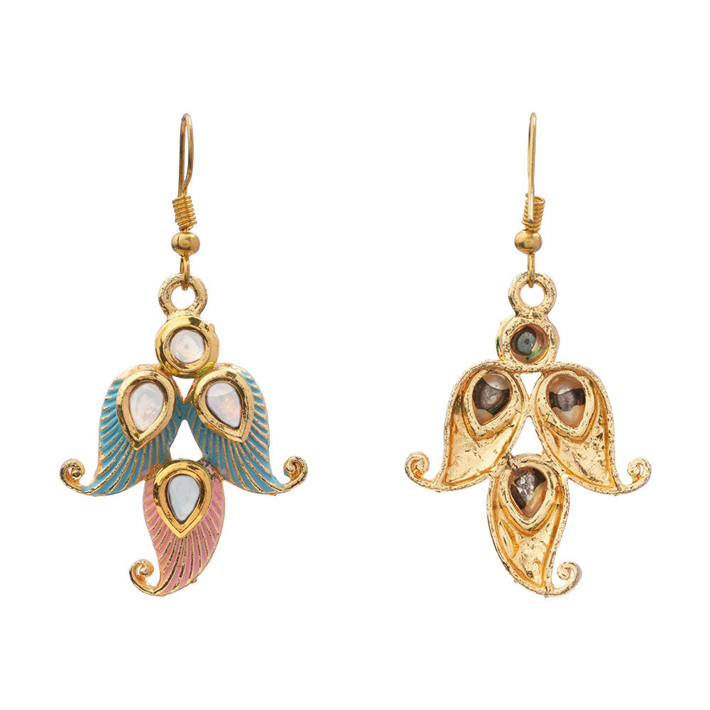 Dia- Stone Studded Hanging Pearl Dangler Earrings (Multicolored)