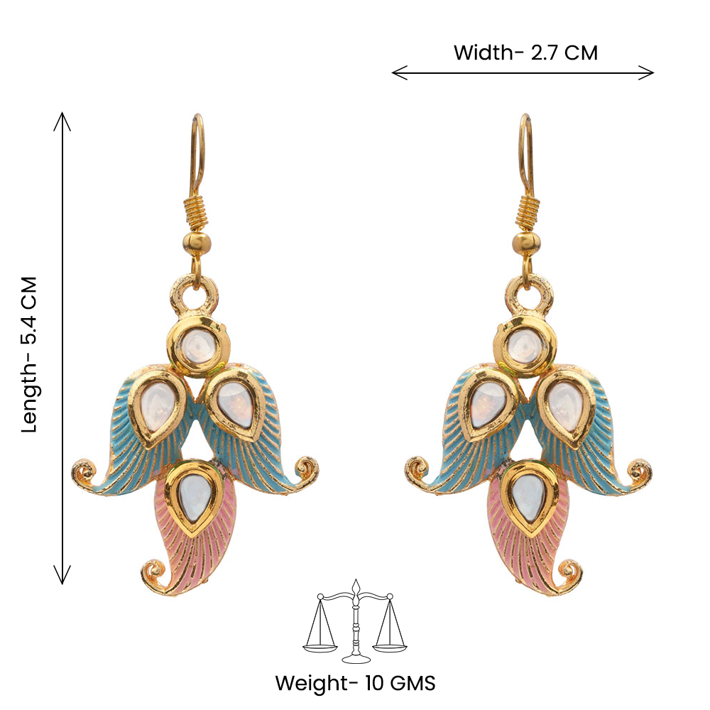 Dia- Stone Studded Hanging Pearl Dangler Earrings (Multicolored)