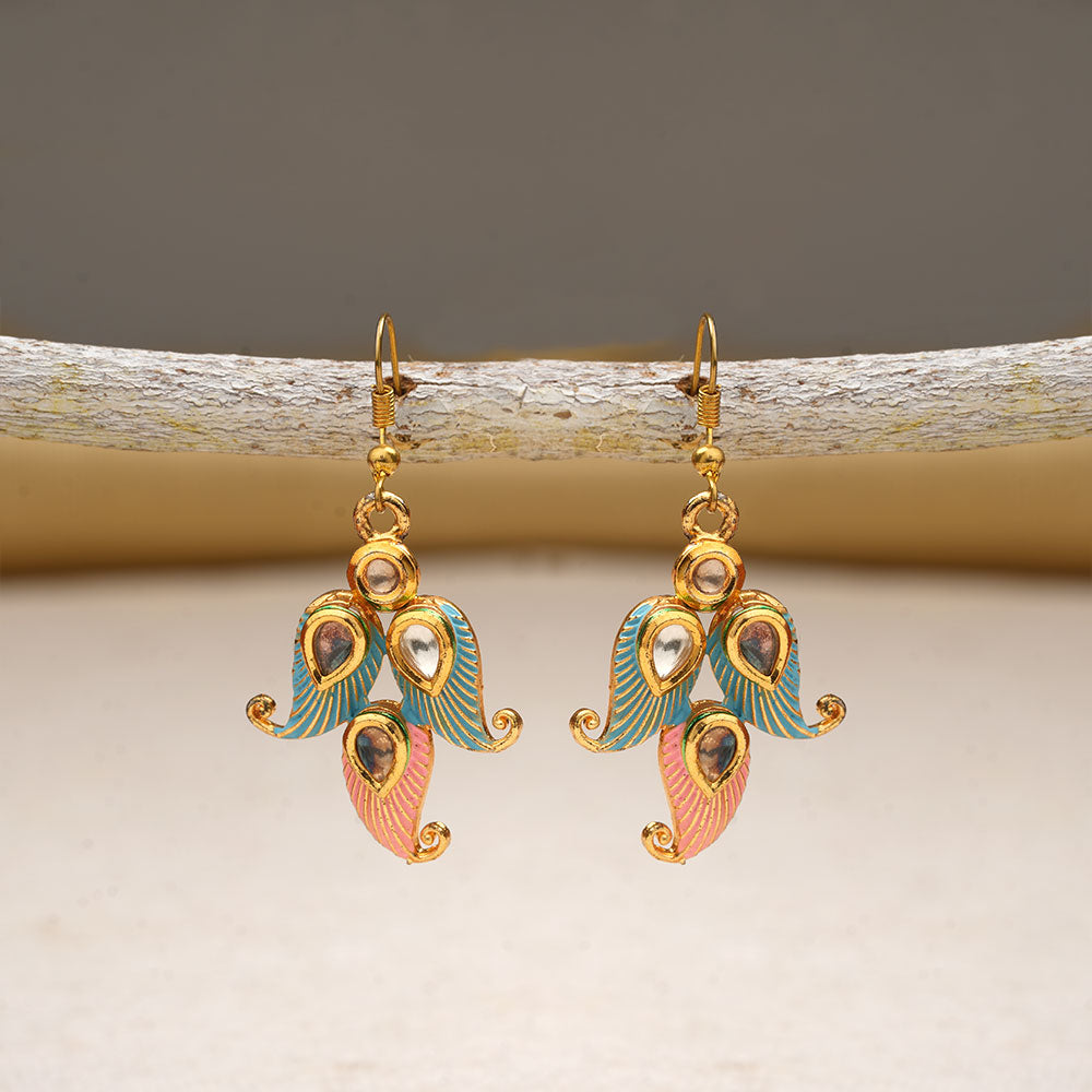 Dia- Stone Studded Hanging Pearl Dangler Earrings (Multicolored)