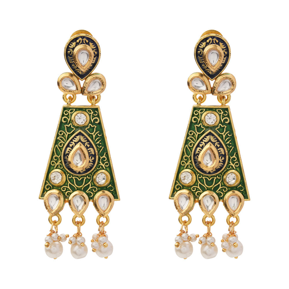 Eesha- Stone Studded Hanging Pearl Dangler Earrings
