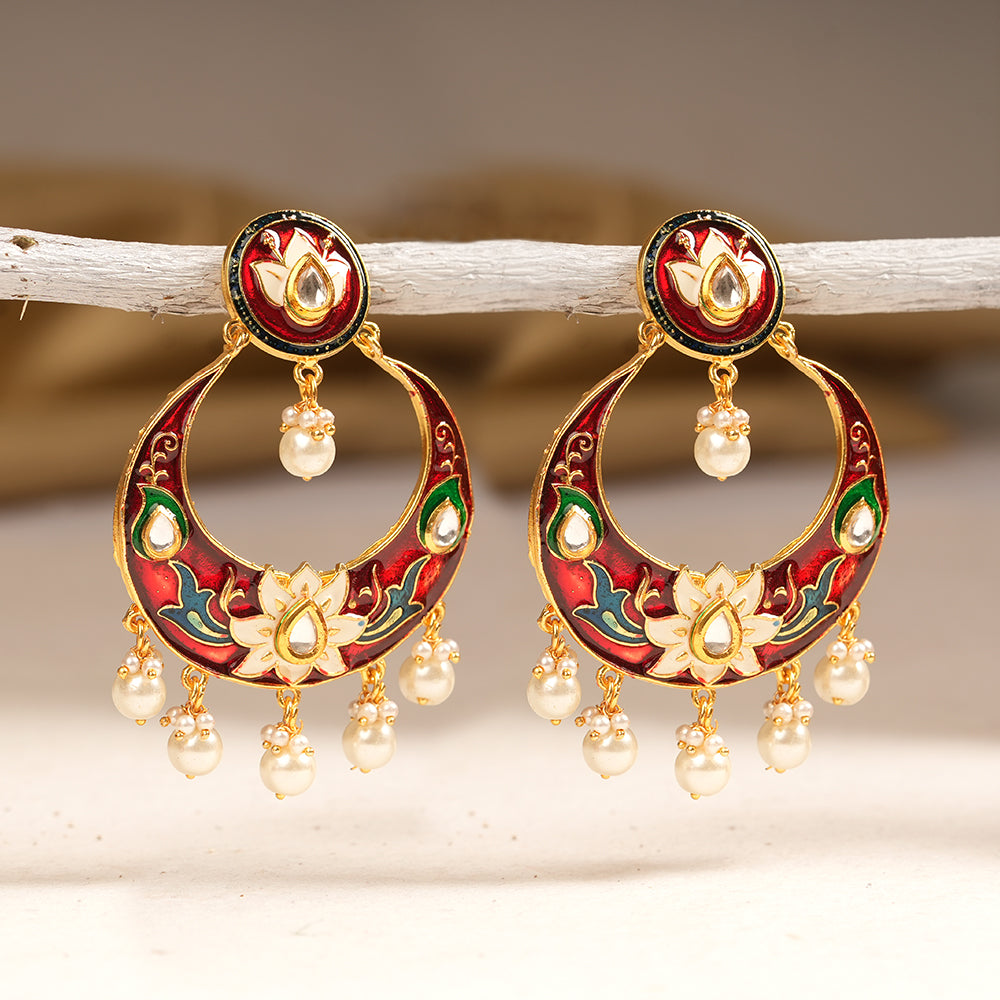 Elina – Stone-Studded Hanging Pearl Dangler Earrings