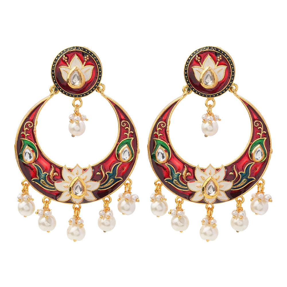 Elina – Stone-Studded Hanging Pearl Dangler Earrings
