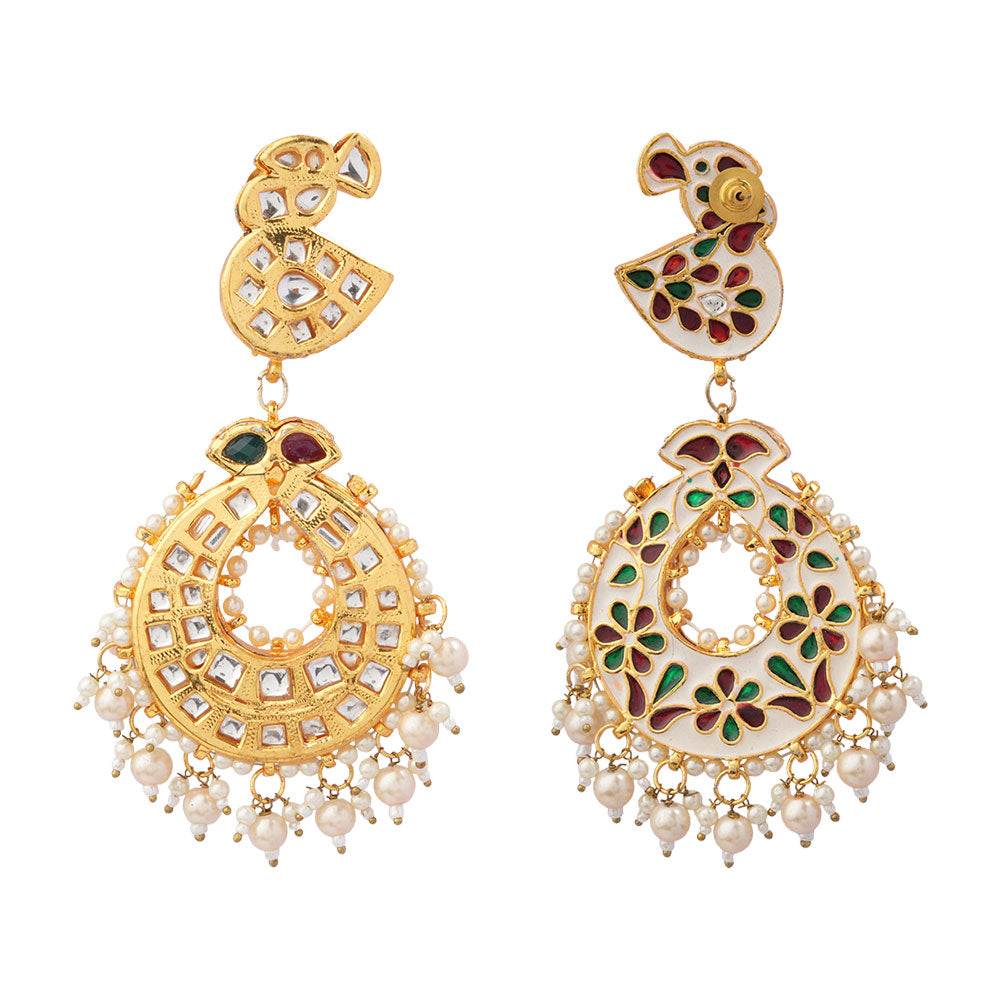 Falak- Stone Studded Hanging Pearl Dangler Earrings
