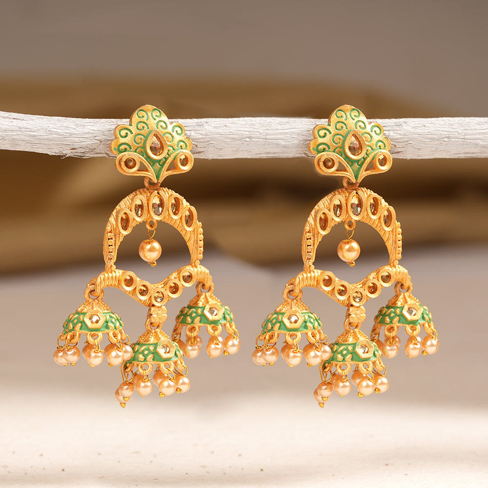 Gargi- Stone Studded Hanging Pearl Jhumka Earrings