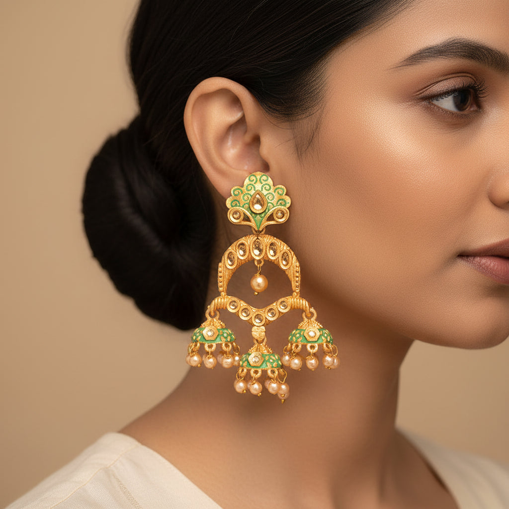 Gargi- Stone Studded Hanging Pearl Jhumka Earrings