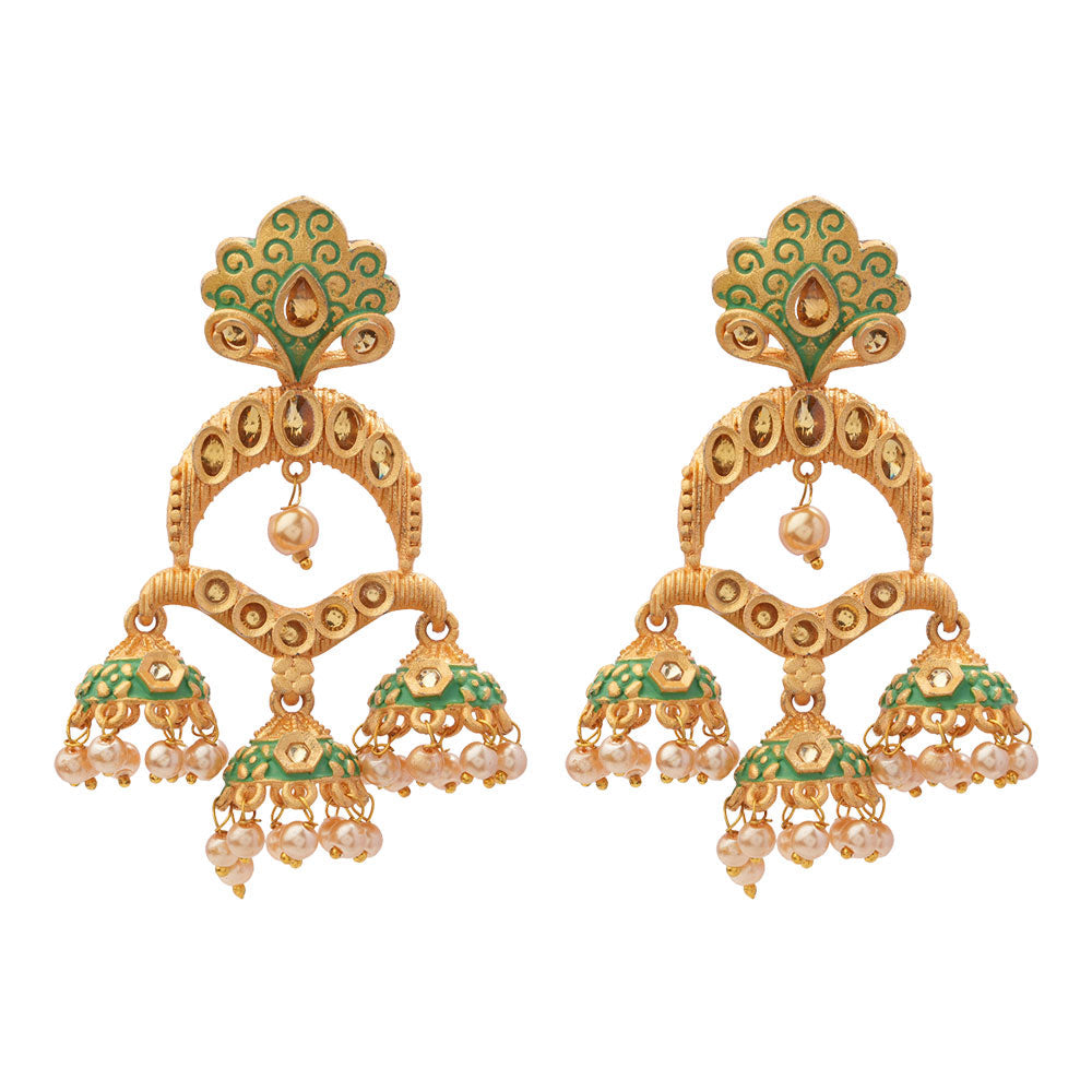 Gargi- Stone Studded Hanging Pearl Jhumka Earrings