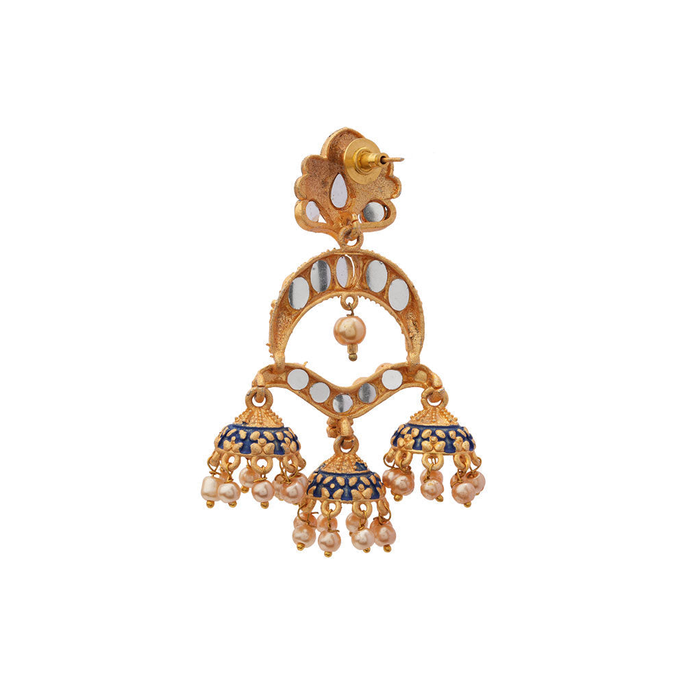 Hamsika- Stone Studded Hanging Pearl Jhumki Earrings(Blue)