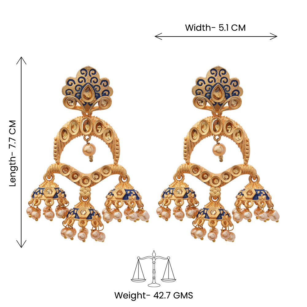 Hamsika- Stone Studded Hanging Pearl Jhumki Earrings(Blue)