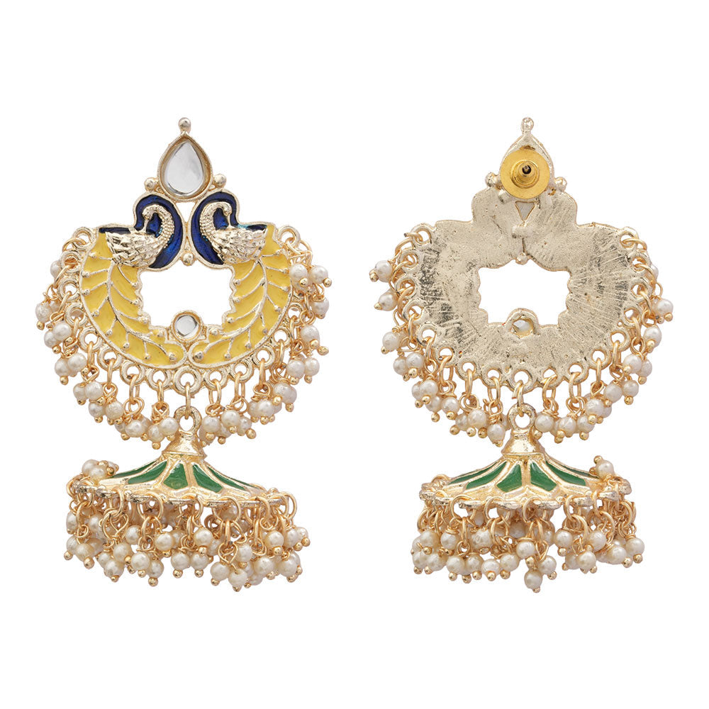 Hansini- Stone Studded Hanging Pearl Jhumki Earrings(Multicolored)
