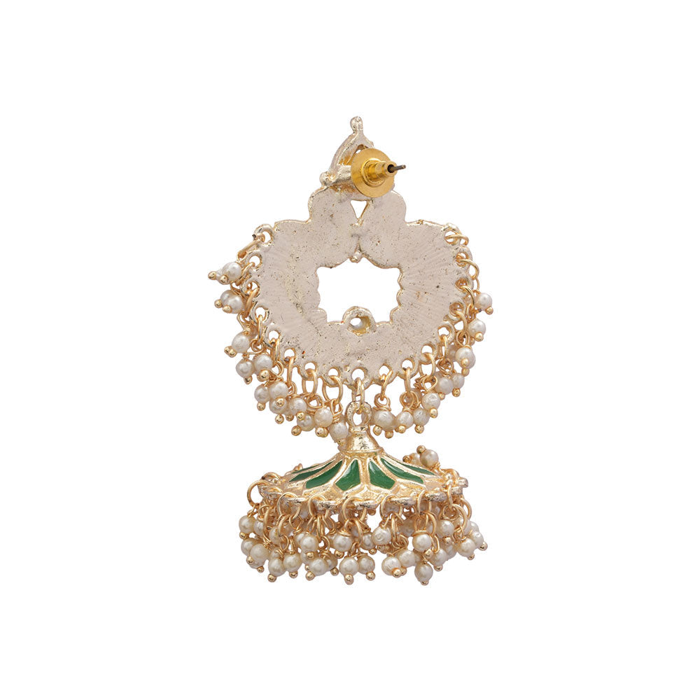 Hansini- Stone Studded Hanging Pearl Jhumki Earrings(Multicolored)