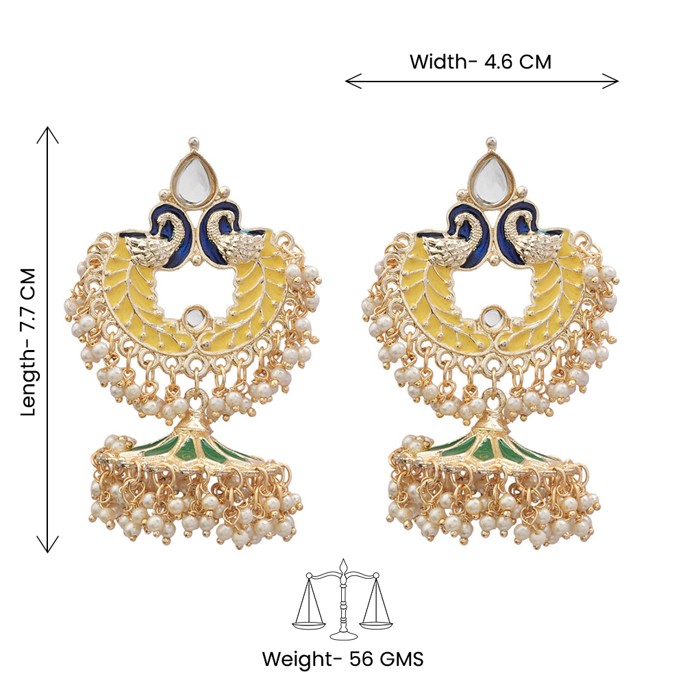 Hansini- Stone Studded Hanging Pearl Jhumki Earrings(Multicolored)