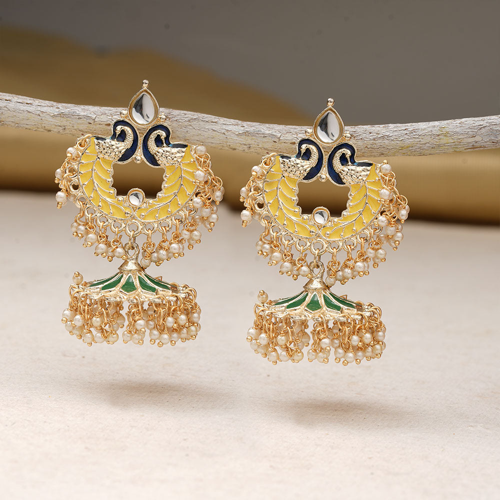 Hansini- Stone Studded Hanging Pearl Jhumki Earrings(Multicolored)