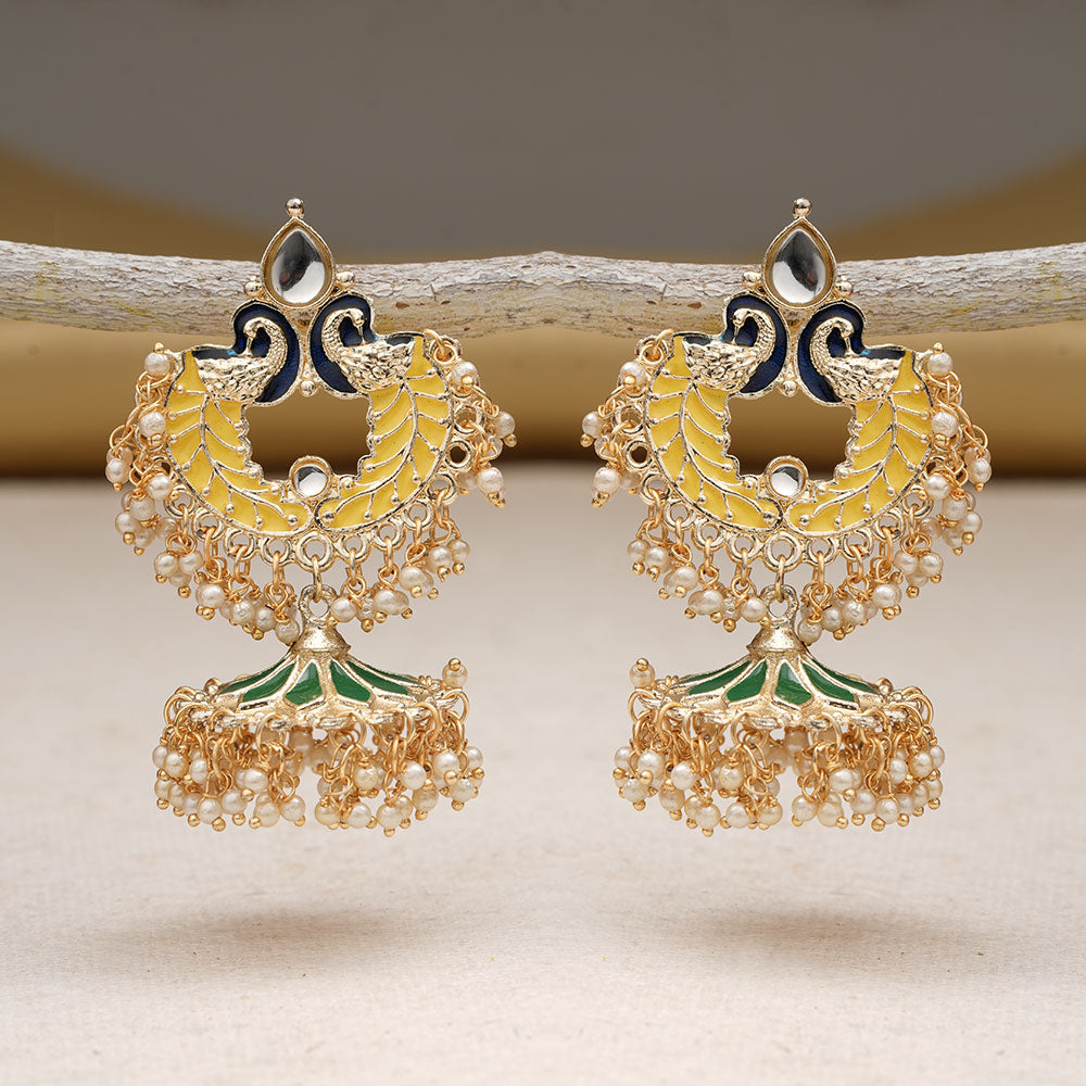 Hansini- Stone Studded Hanging Pearl Jhumki Earrings(Multicolored)