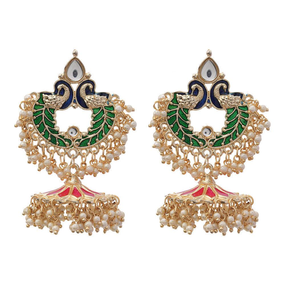 Hansini- Stone Studded Hanging Pearl Dangler Earrings(Multicolored)