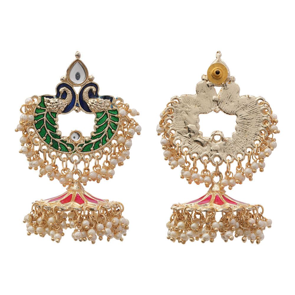 Hansini- Stone Studded Hanging Pearl Dangler Earrings(Multicolored)