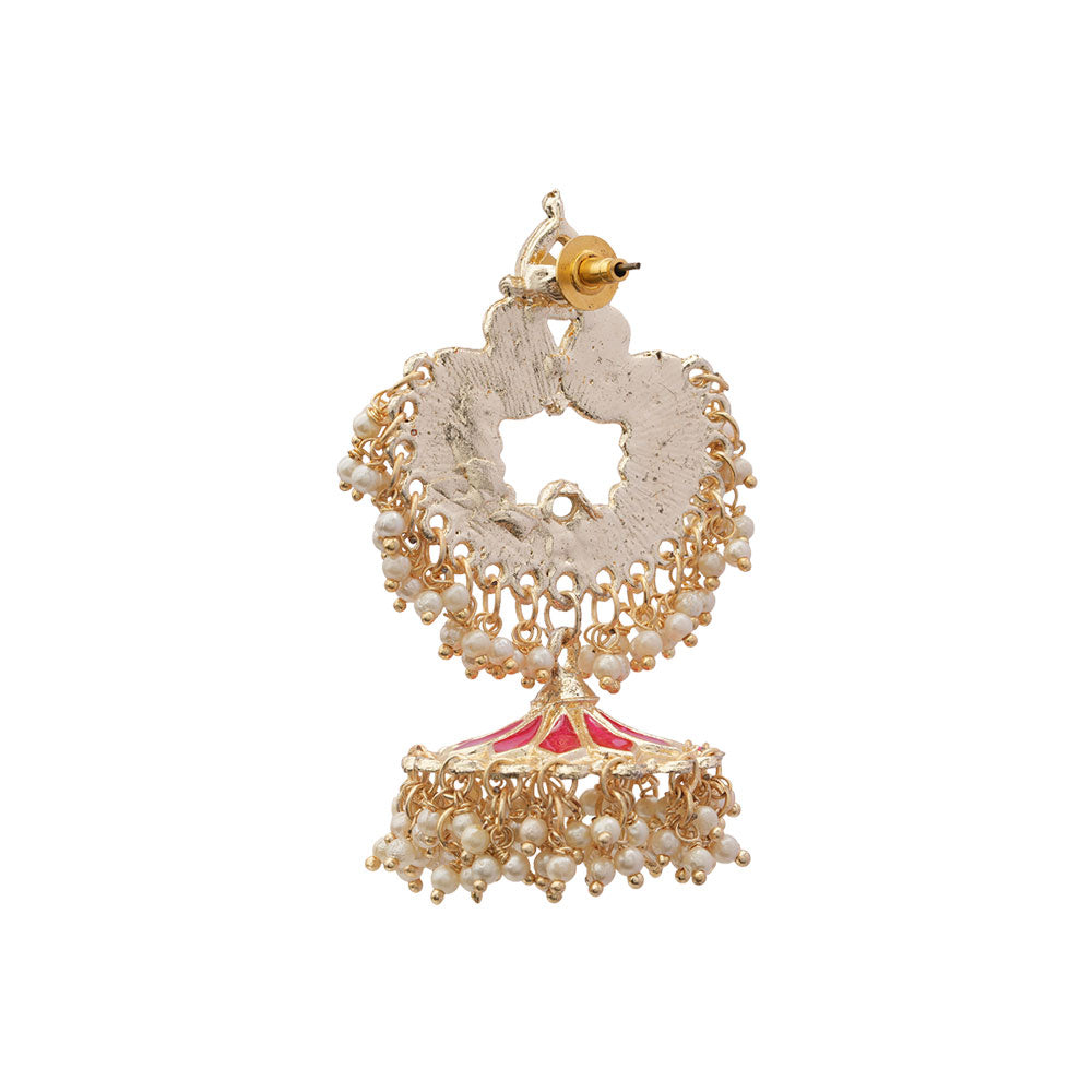 Hansini- Stone Studded Hanging Pearl Dangler Earrings(Multicolored)