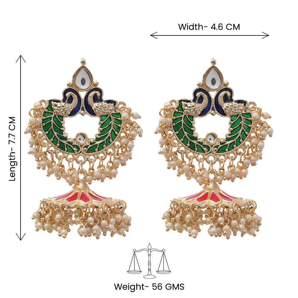 Hansini- Stone Studded Hanging Pearl Dangler Earrings(Multicolored)