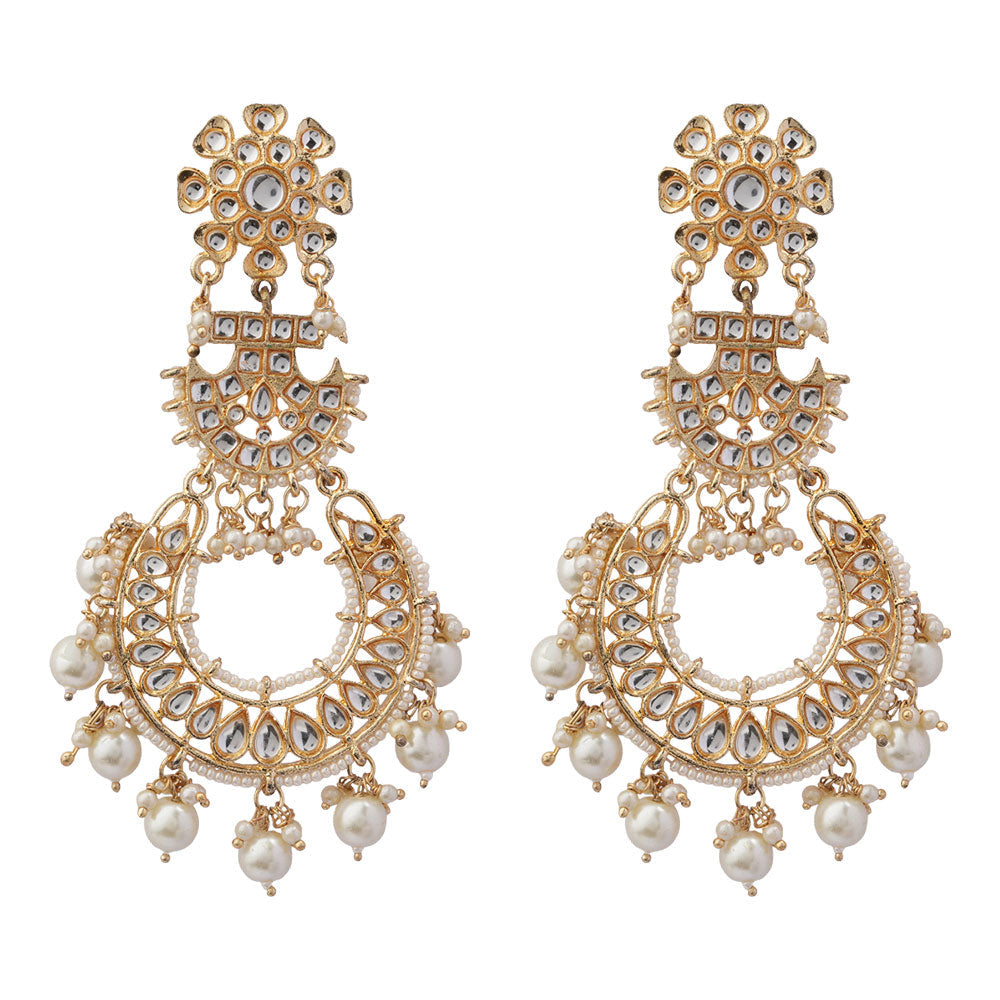 Hrida- Stone Studded Hanging Pearl Dangler Earrings