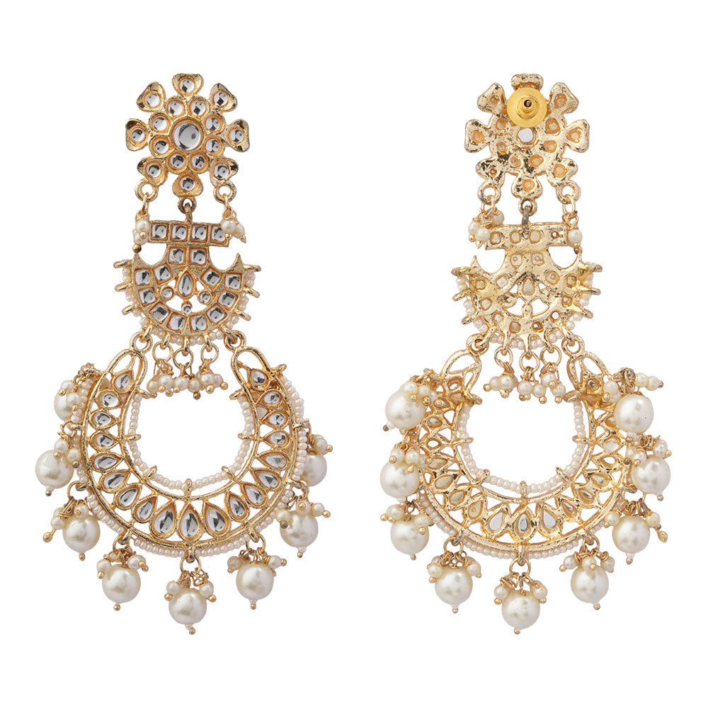 Hrida- Stone Studded Hanging Pearl Dangler Earrings