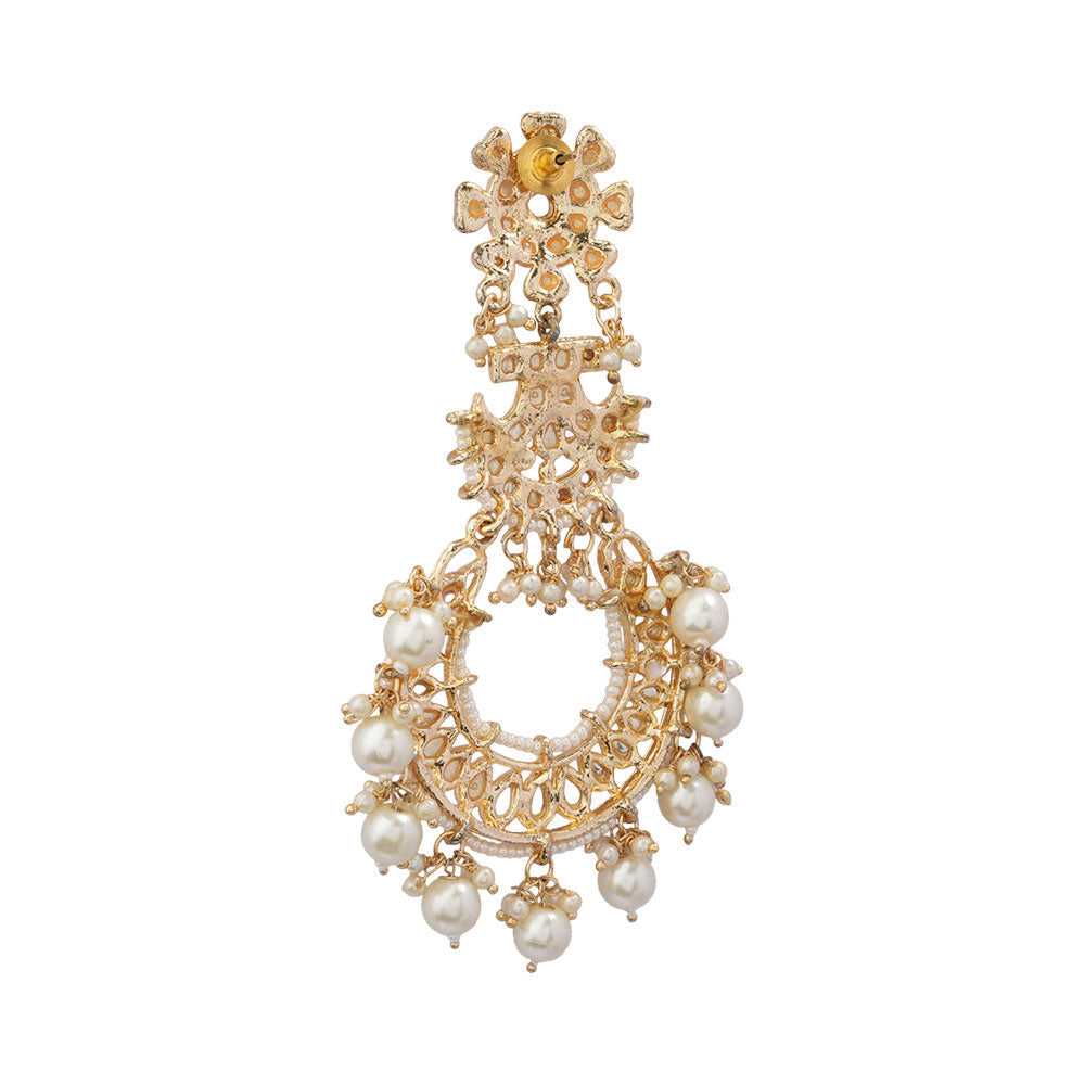 Hrida- Stone Studded Hanging Pearl Dangler Earrings