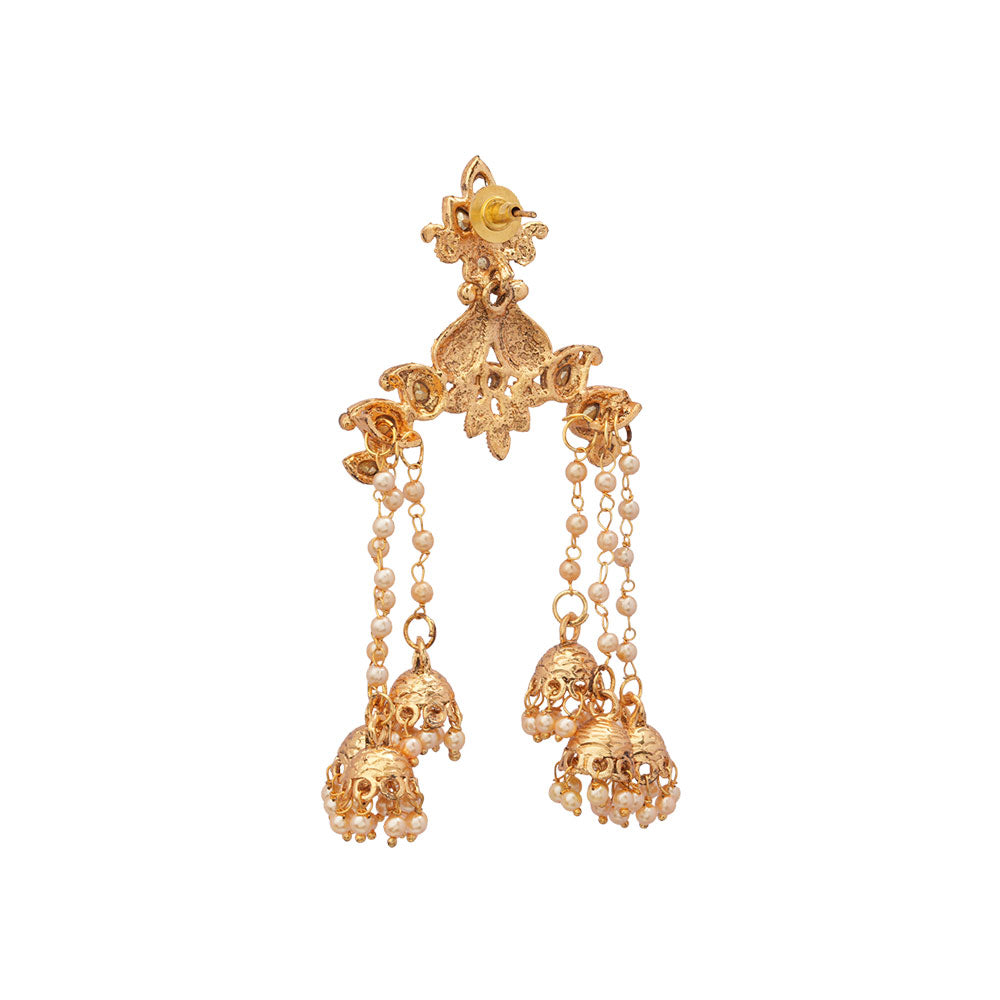 Ihita- Stone Studded Hanging Pearl Dangler Earrings