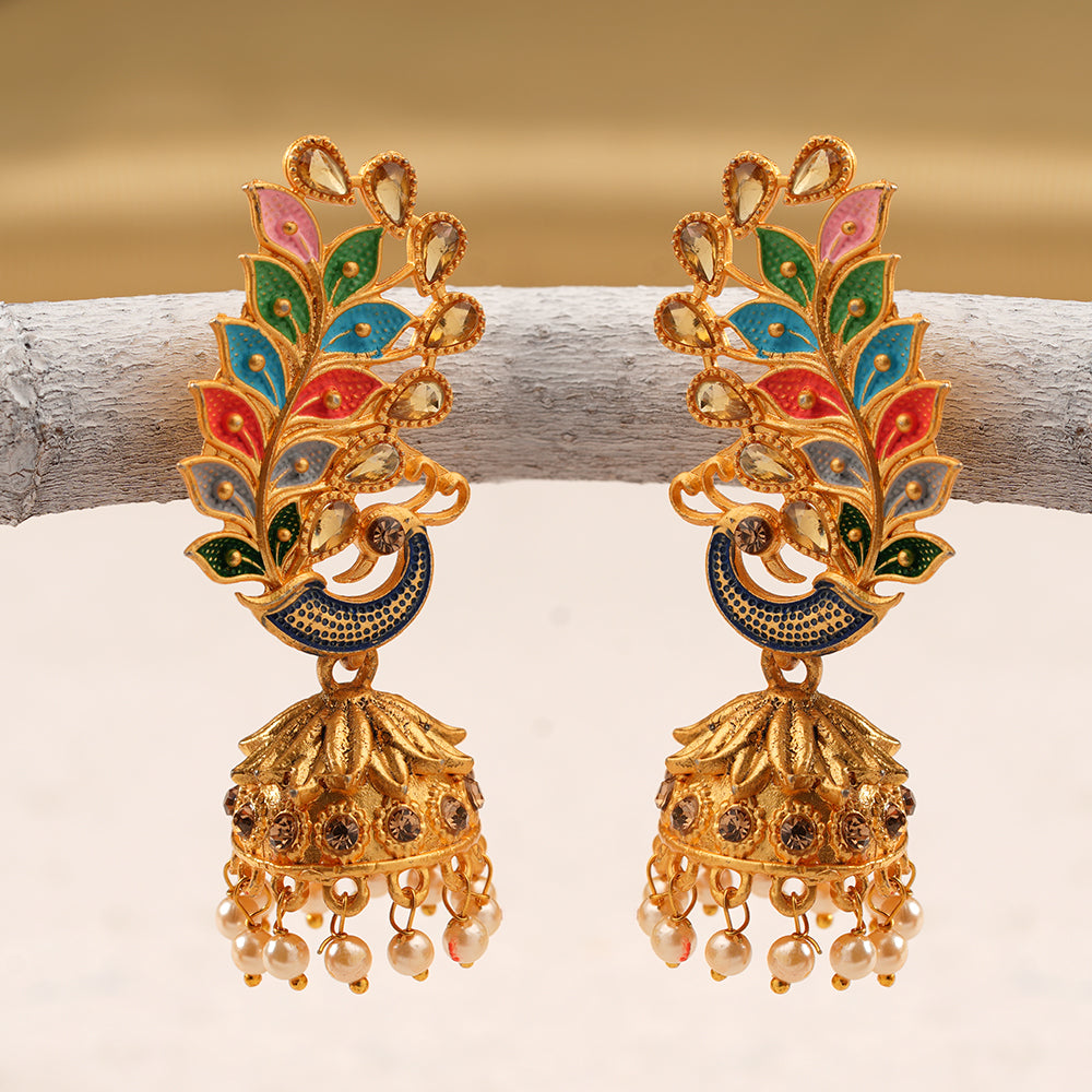 Inaaya- Stone Studded Hanging Pearl Jhumka Earrings