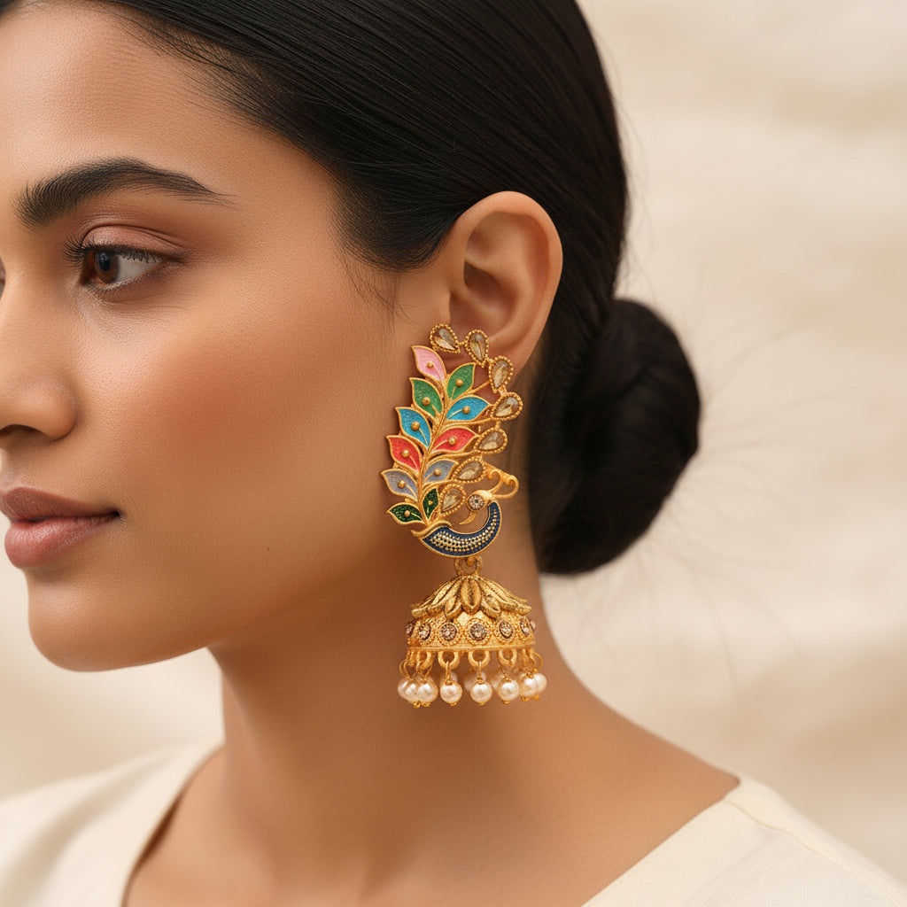 Inaaya- Stone Studded Hanging Pearl Jhumka Earrings
