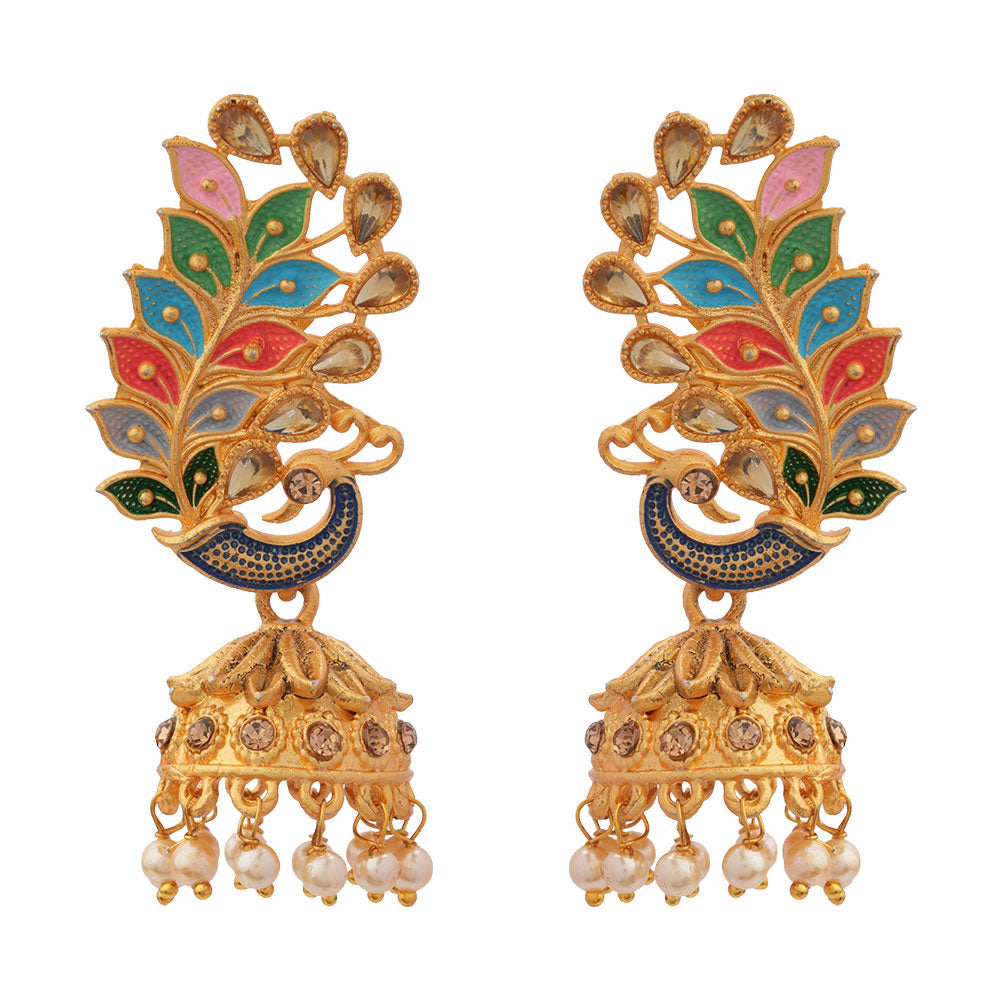 Inaaya- Stone Studded Hanging Pearl Jhumka Earrings