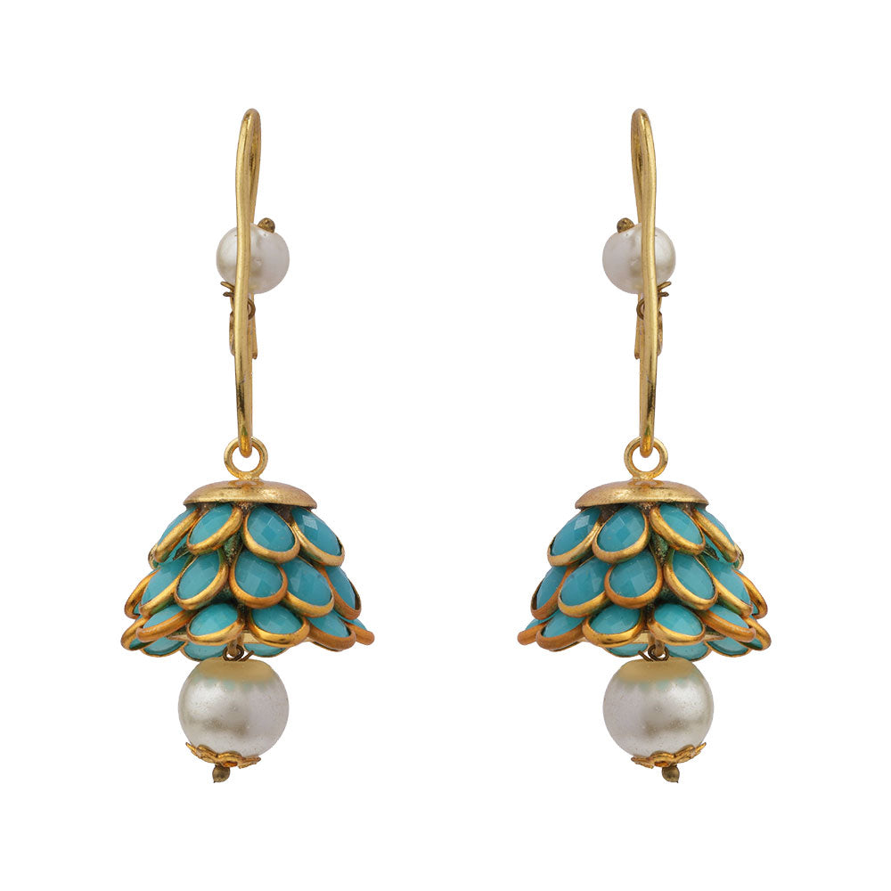 Ishani- Hanging Pearl Jhumki Earrings(Sky Blue)