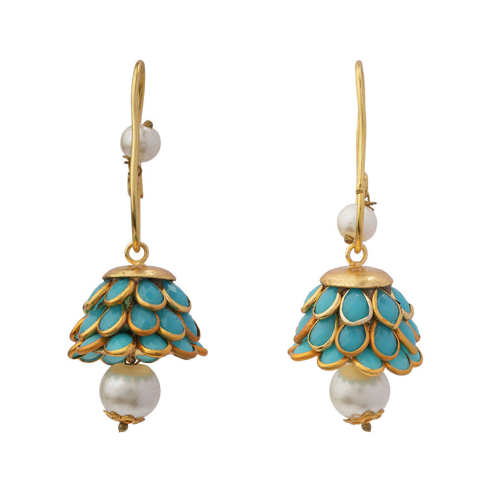 Ishani- Hanging Pearl Jhumki Earrings(Sky Blue)
