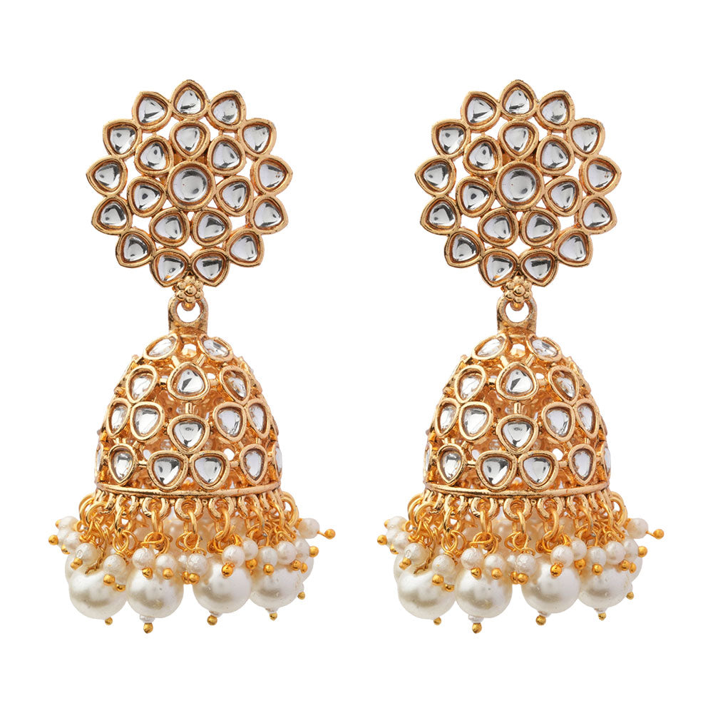 Ivana- Stone Studded Hanging Pearl Jhumki Earrings