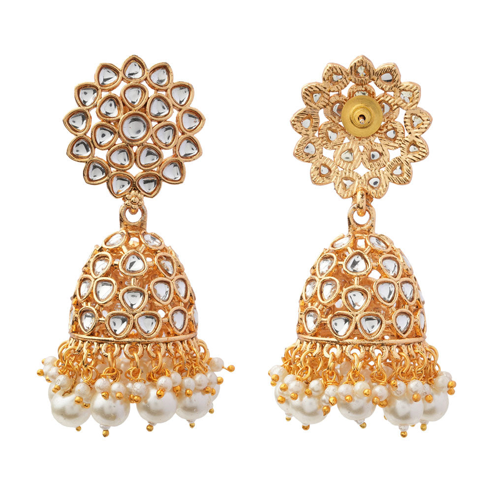 Ivana- Stone Studded Hanging Pearl Jhumki Earrings