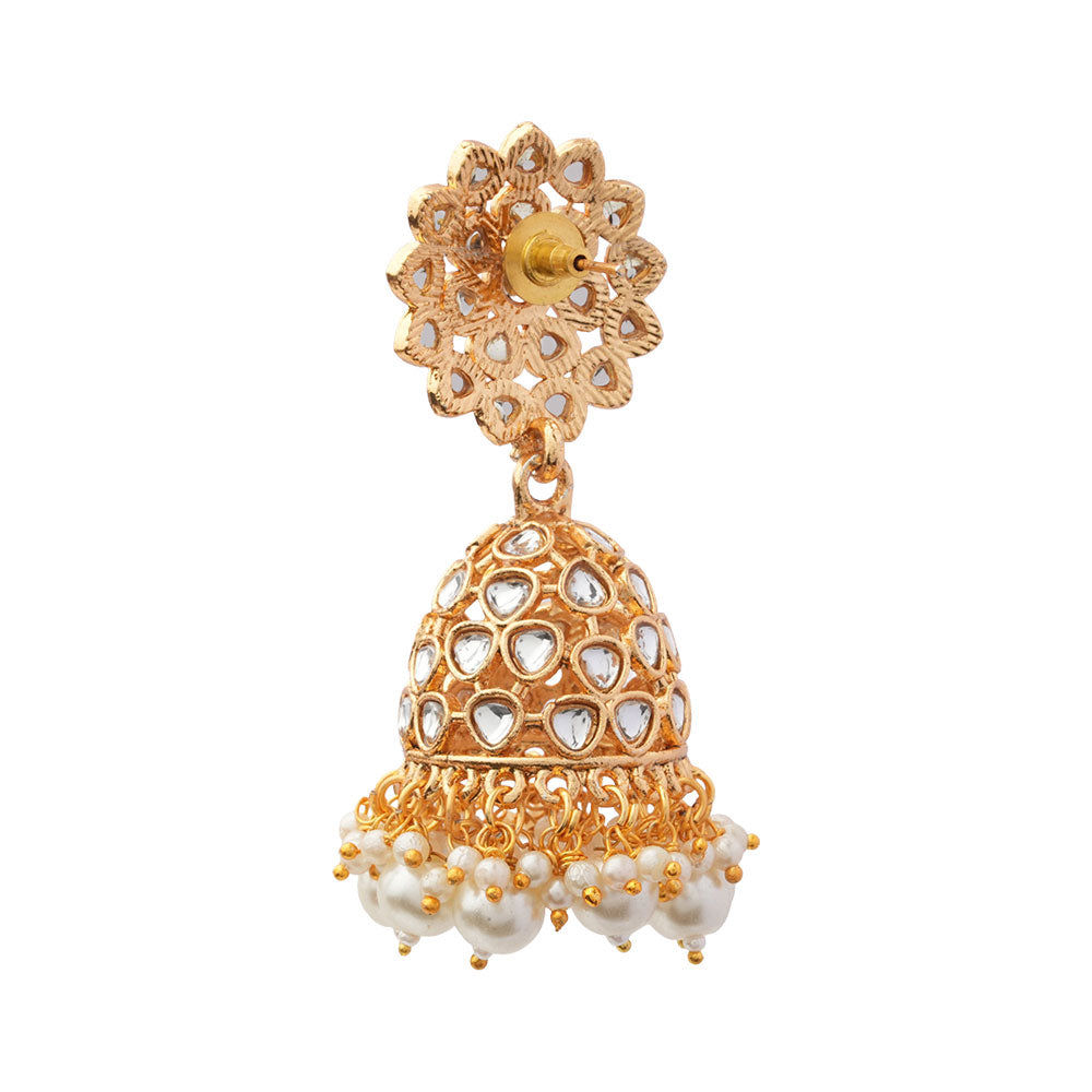 Ivana- Stone Studded Hanging Pearl Jhumki Earrings